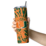 customized-miami-hurricanes-metallic-grid-orange-skinny-tumbler-best-selling.webp
