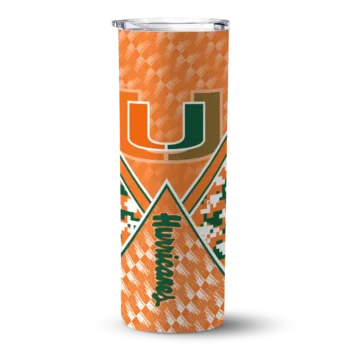 Customized Miami Hurricanes Monogram Burst Orange White Skinny Tumbler
