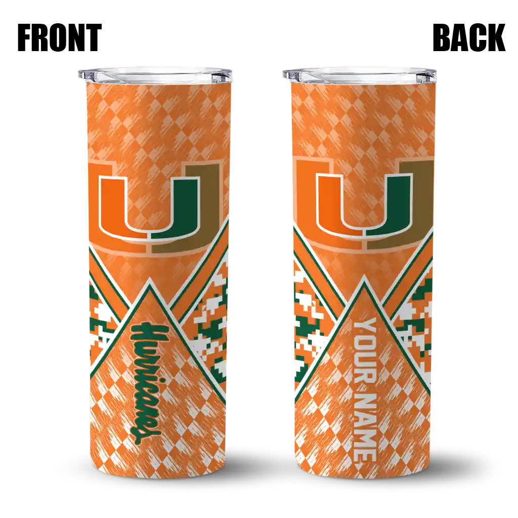 customized-miami-hurricanes-monogram-burst-orange-white-skinny-tumbler-fashion-forward-1.webp