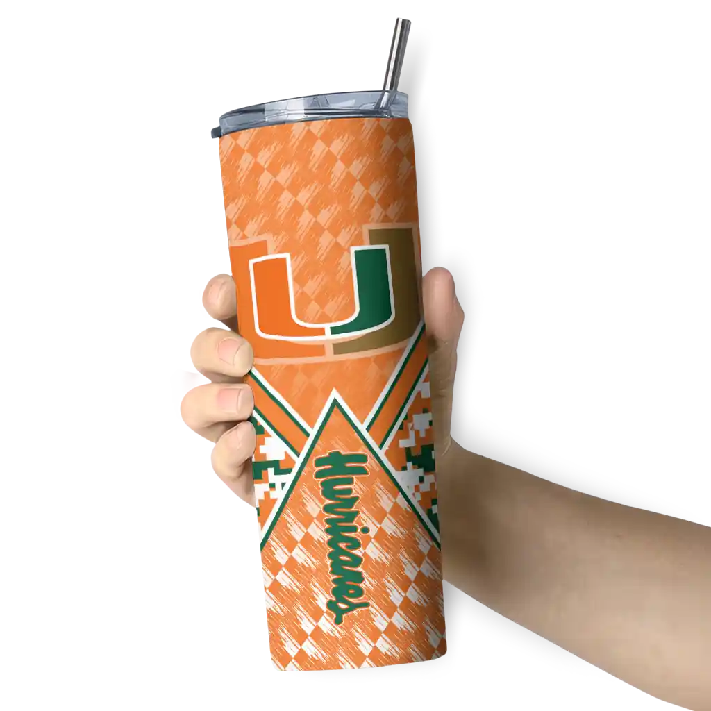 customized-miami-hurricanes-monogram-burst-orange-white-skinny-tumbler-premium-grade-1.webp