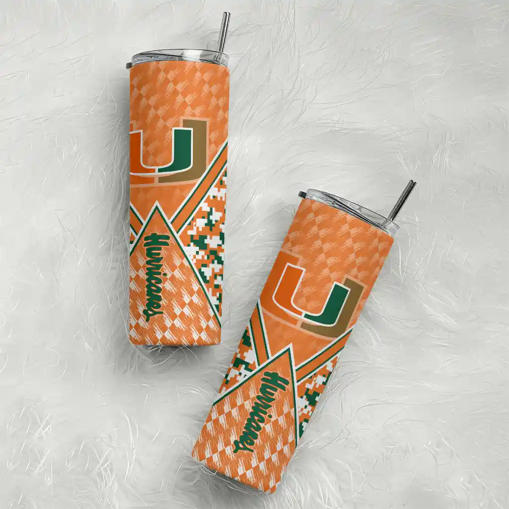 customized-miami-hurricanes-monogram-burst-orange-white-skinny-tumbler-top-rated-1.webp