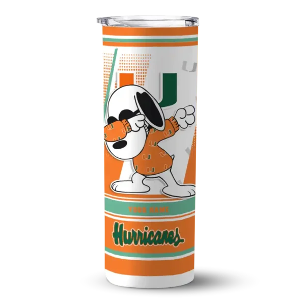 customized miami hurricanes snoopy dog orange white skinny tumbler best selling