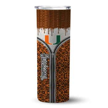 Customized Miami Hurricanes Sparkle Drip Orange Skinny Tumbler