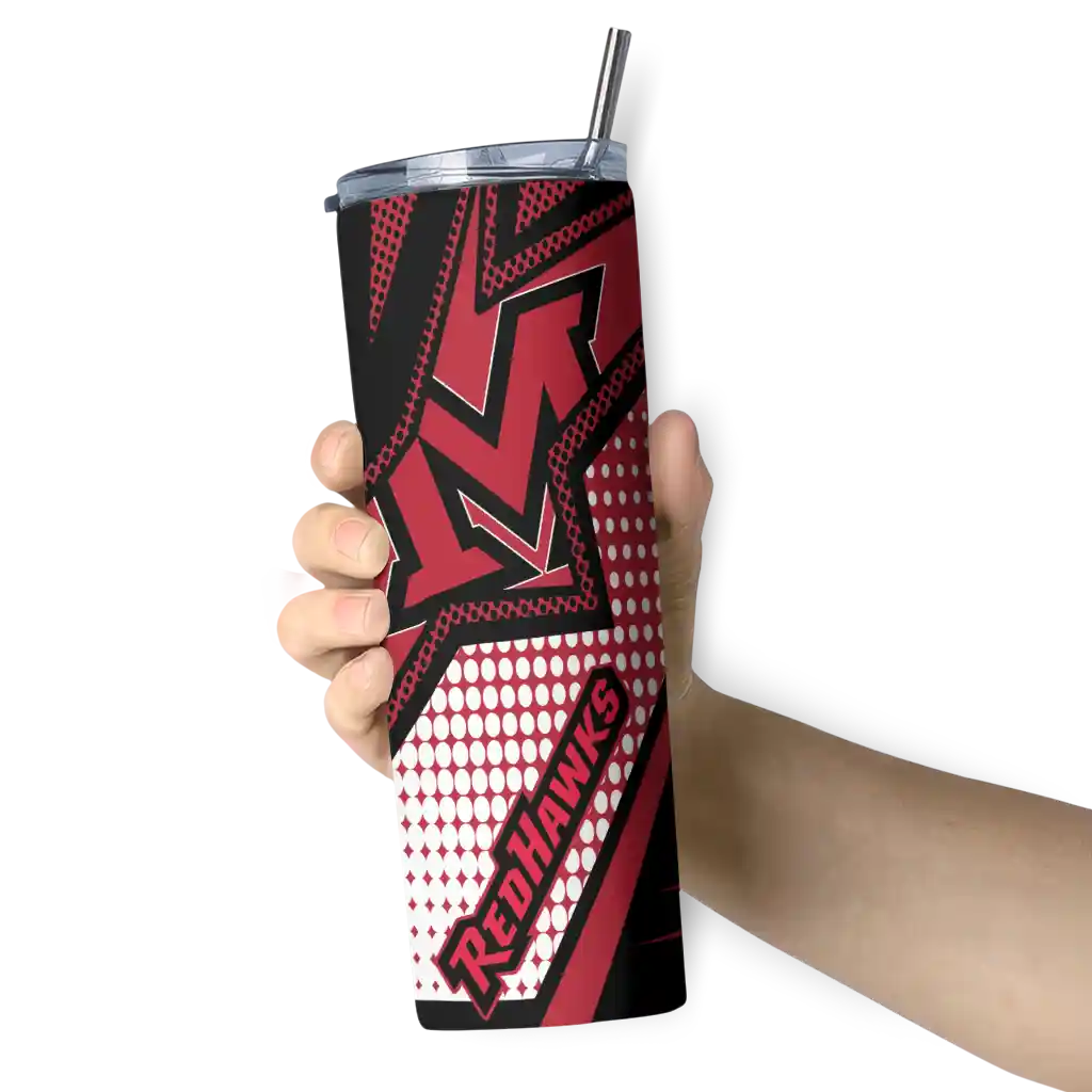 customized-miami-redhawks-web-stripes-red-white-skinny-tumbler-premium-grade-1.webp