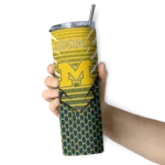 customized-michigan-wolverines-chevron-stripes-blue-skinny-tumbler-best-selling.webp