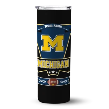 Customized Michigan Wolverines Helmet Belt Blue Black Skinny Tumbler