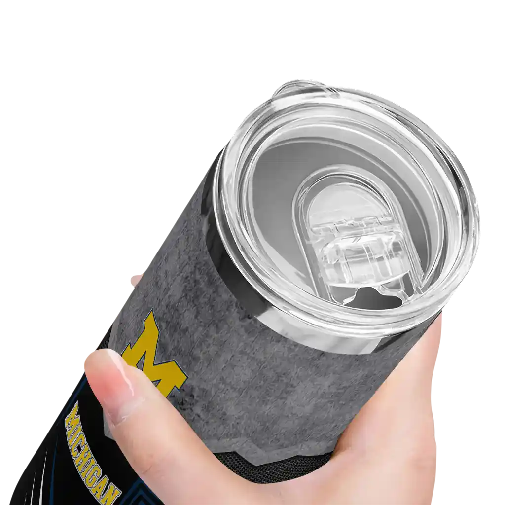 customized-michigan-wolverines-hexagon-honeycomb-blue-black-skinny-tumbler-high-quality.webp