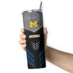 customized-michigan-wolverines-hexagon-honeycomb-blue-black-skinny-tumbler-best-selling.webp