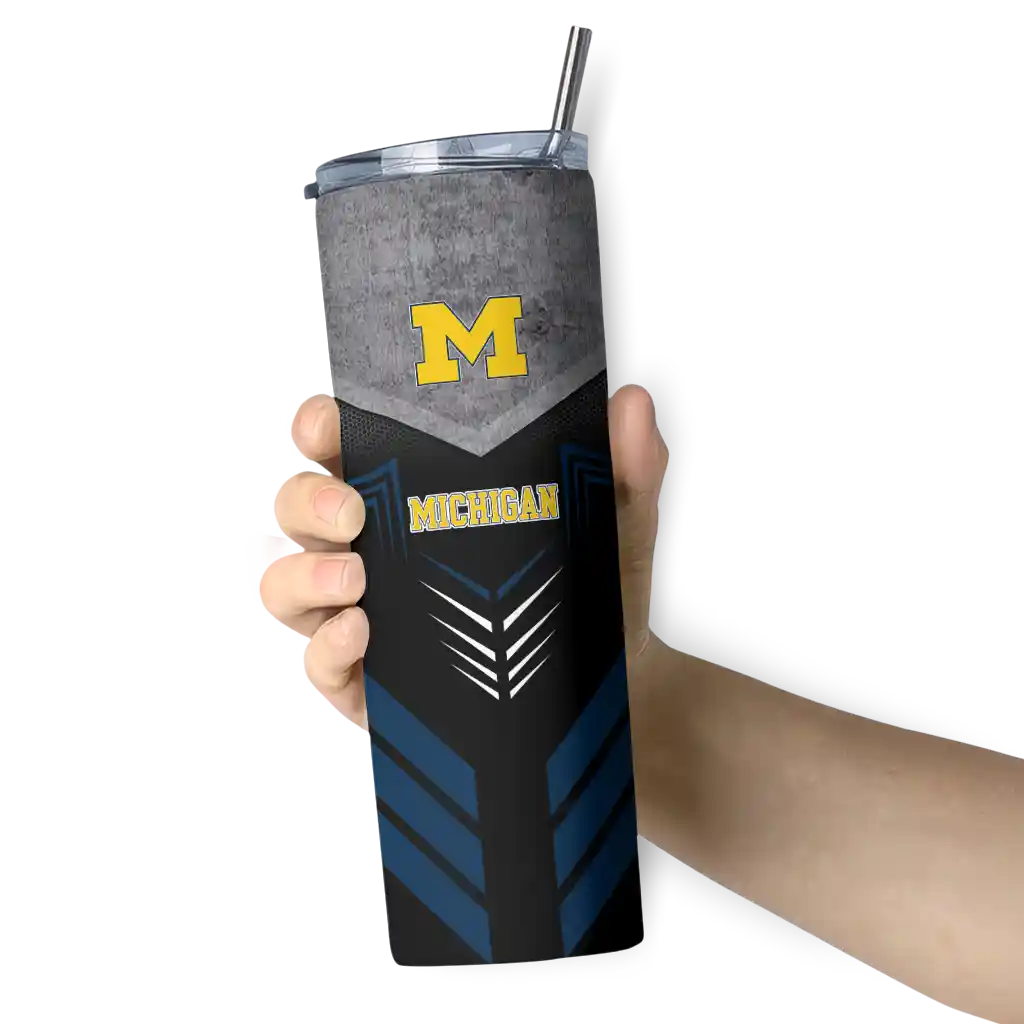 customized-michigan-wolverines-hexagon-honeycomb-blue-black-skinny-tumbler-premium-grade.webp