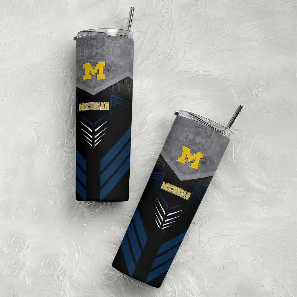 customized-michigan-wolverines-hexagon-honeycomb-blue-black-skinny-tumbler-top-rated.webp