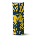 customized-michigan-wolverines-metallic-grid-blue-skinny-tumbler-best-selling.webp