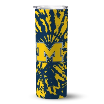 Customized Michigan Wolverines Metallic Grid Blue Skinny Tumbler