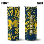 customized-michigan-wolverines-metallic-grid-blue-skinny-tumbler-best-selling.webp