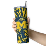 customized-michigan-wolverines-metallic-grid-blue-skinny-tumbler-best-selling.webp