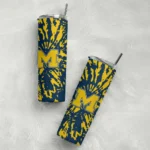 customized-michigan-wolverines-metallic-grid-blue-skinny-tumbler-best-selling.webp