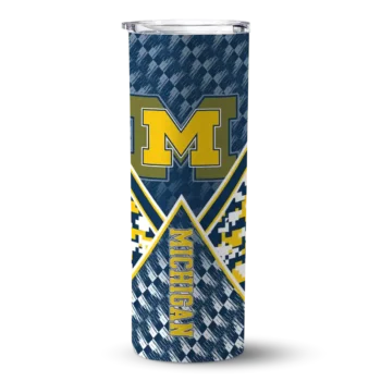 Customized Michigan Wolverines Monogram Burst Blue White Skinny Tumbler