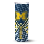 customized-michigan-wolverines-monogram-burst-blue-white-skinny-tumbler-best-selling.webp