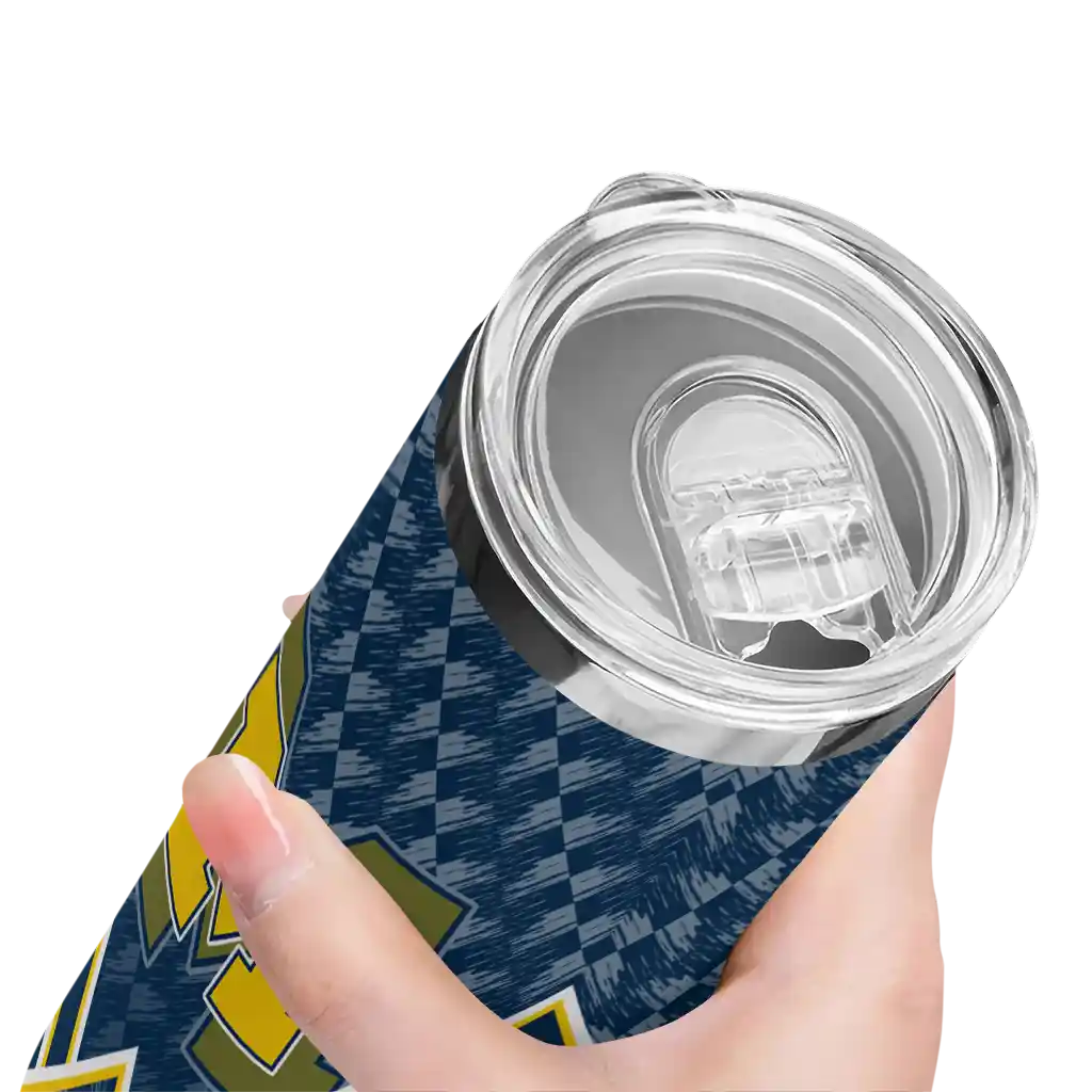 customized-michigan-wolverines-monogram-burst-blue-white-skinny-tumbler-high-quality.webp
