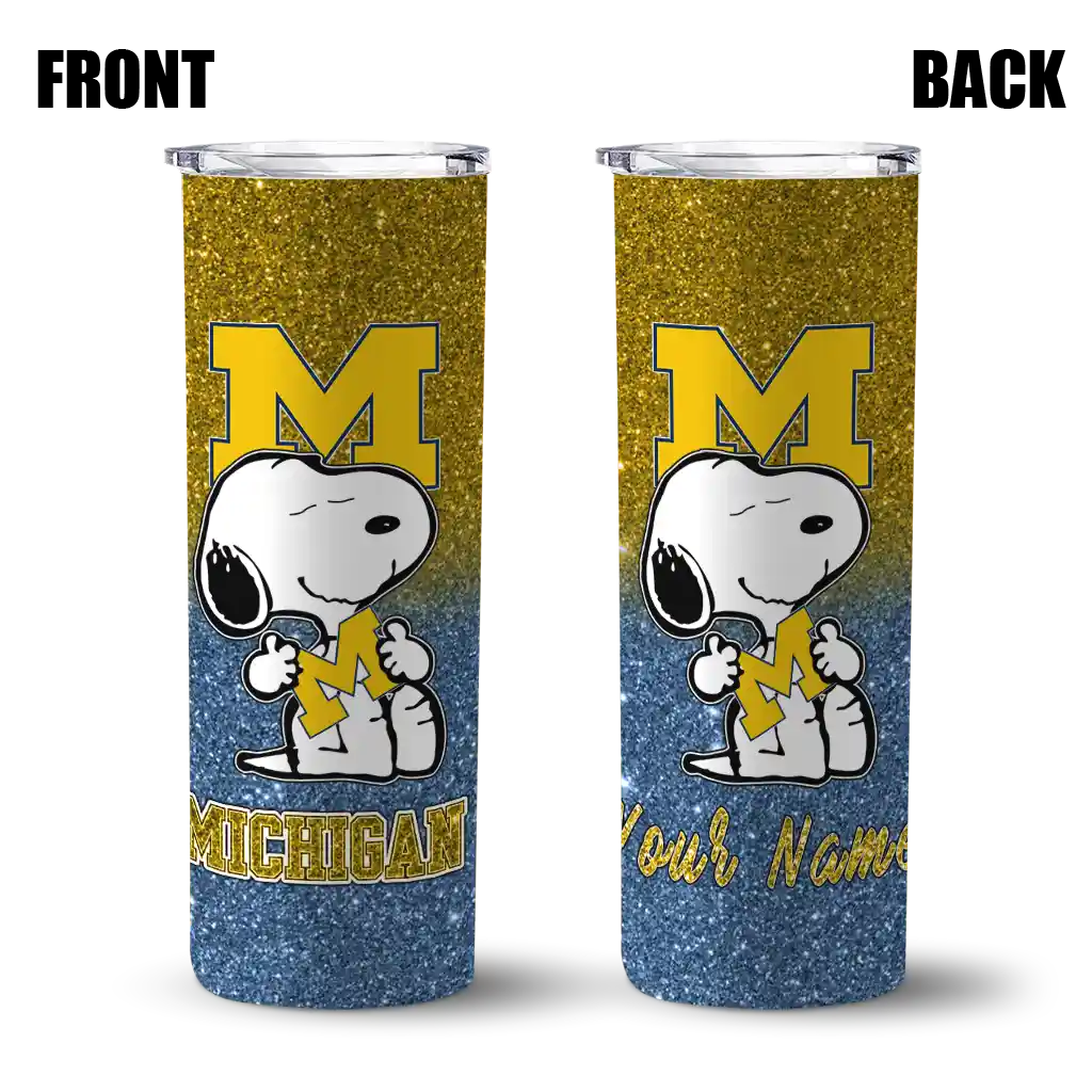 customized-michigan-wolverines-snoopy-attitude-blue-skinny-tumbler-fashion-forward.webp