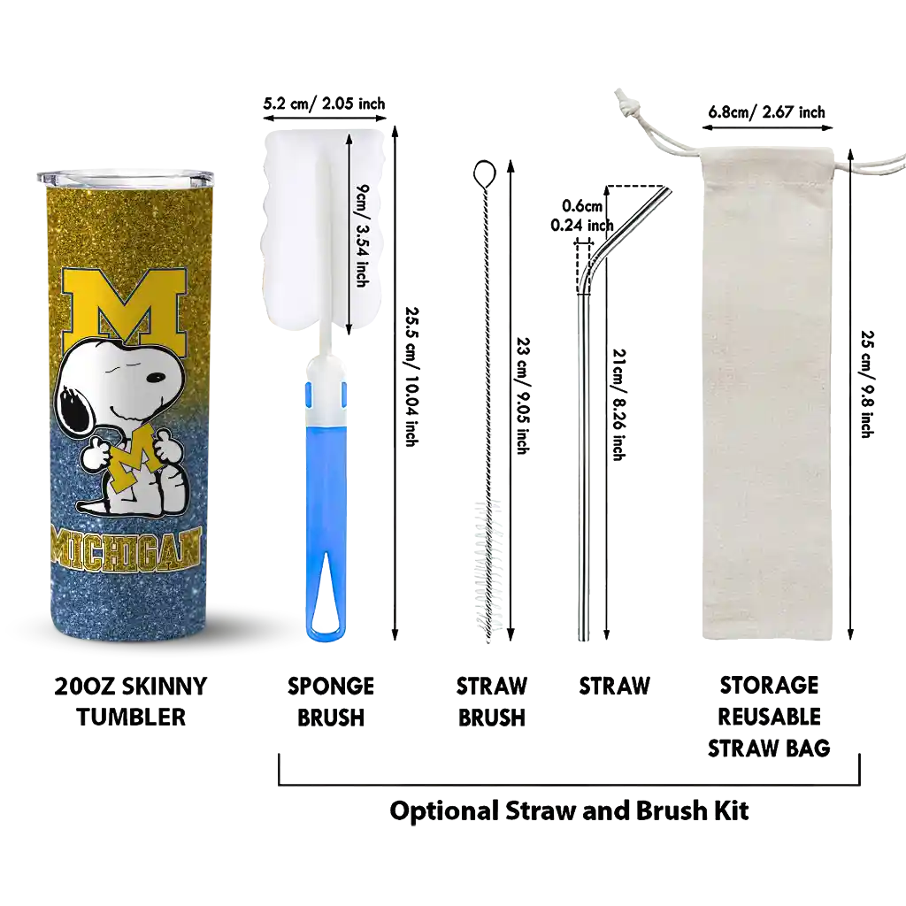 customized-michigan-wolverines-snoopy-attitude-blue-skinny-tumbler-new-arrival.webp