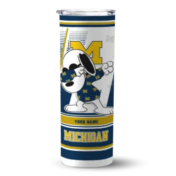 Customized Michigan Wolverines Snoopy Dog Blue White Skinny Tumbler