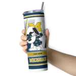 customized-michigan-wolverines-snoopy-dog-blue-white-skinny-tumbler-best-selling.webp