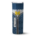 customized-michigan-wolverines-sparkle-drip-blue-skinny-tumbler-best-selling.webp