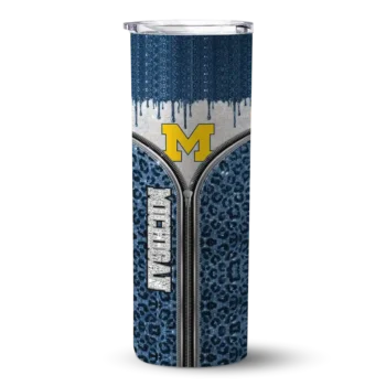 Customized Michigan Wolverines Sparkle Drip Blue Skinny Tumbler