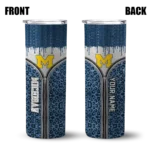 customized-michigan-wolverines-sparkle-drip-blue-skinny-tumbler-best-selling.webp