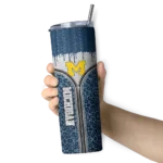 customized-michigan-wolverines-sparkle-drip-blue-skinny-tumbler-best-selling.webp