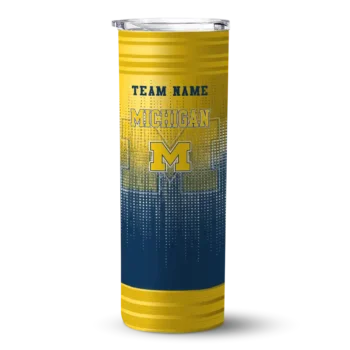 Customized Michigan Wolverines Swirl Texture Blue Skinny Tumbler