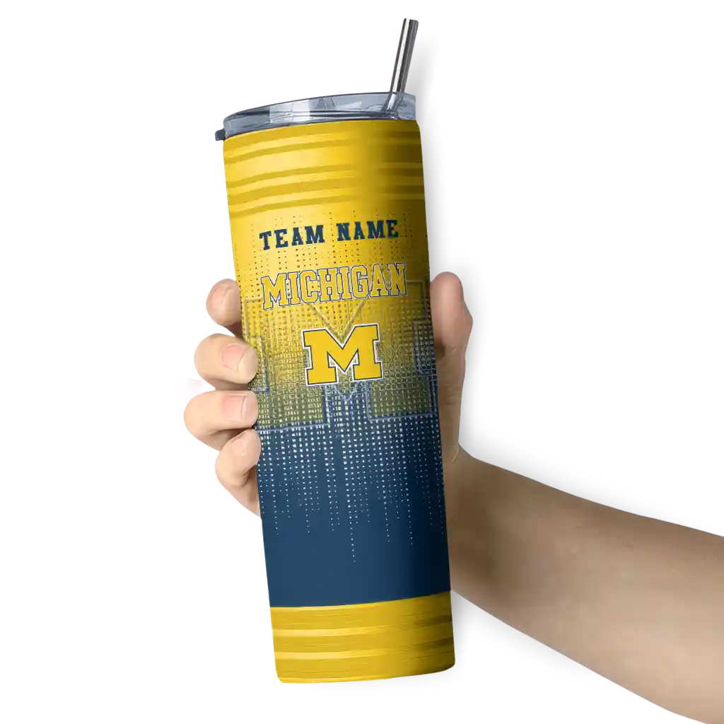 customized-michigan-wolverines-swirl-texture-blue-skinny-tumbler-premium-grade-1.webp