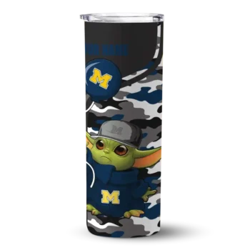 Customized Michigan Wolverines Yoda Camo Blue Black Skinny Tumbler