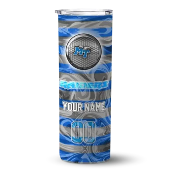 Customized Middle Tennessee Blue Raiders Patterned Waves Blue Skinny Tumbler