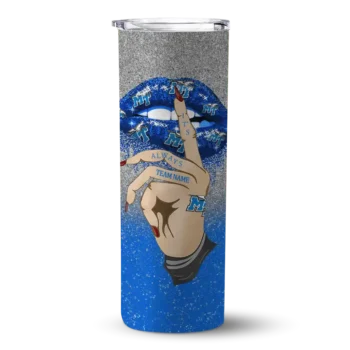 Customized Middle Tennessee Blue Raiders Sparkle Lips Blue Skinny Tumbler