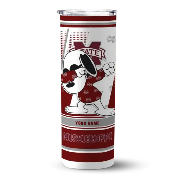 customized mississippi state bulldogs snoopy dog maroon white skinny tumbler best selling