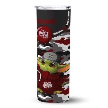 Customized Mississippi State Bulldogs Yoda Camo Maroon Black Skinny Tumbler