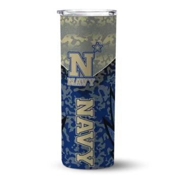 Customized Navy Midshipmen Spiral Burst Print Blue Skinny Tumbler