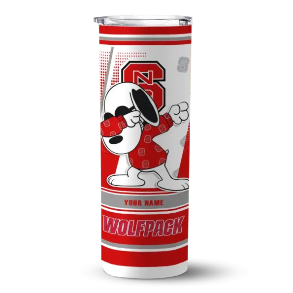 customized nc state wolfpack snoopy dog red white skinny tumbler best selling