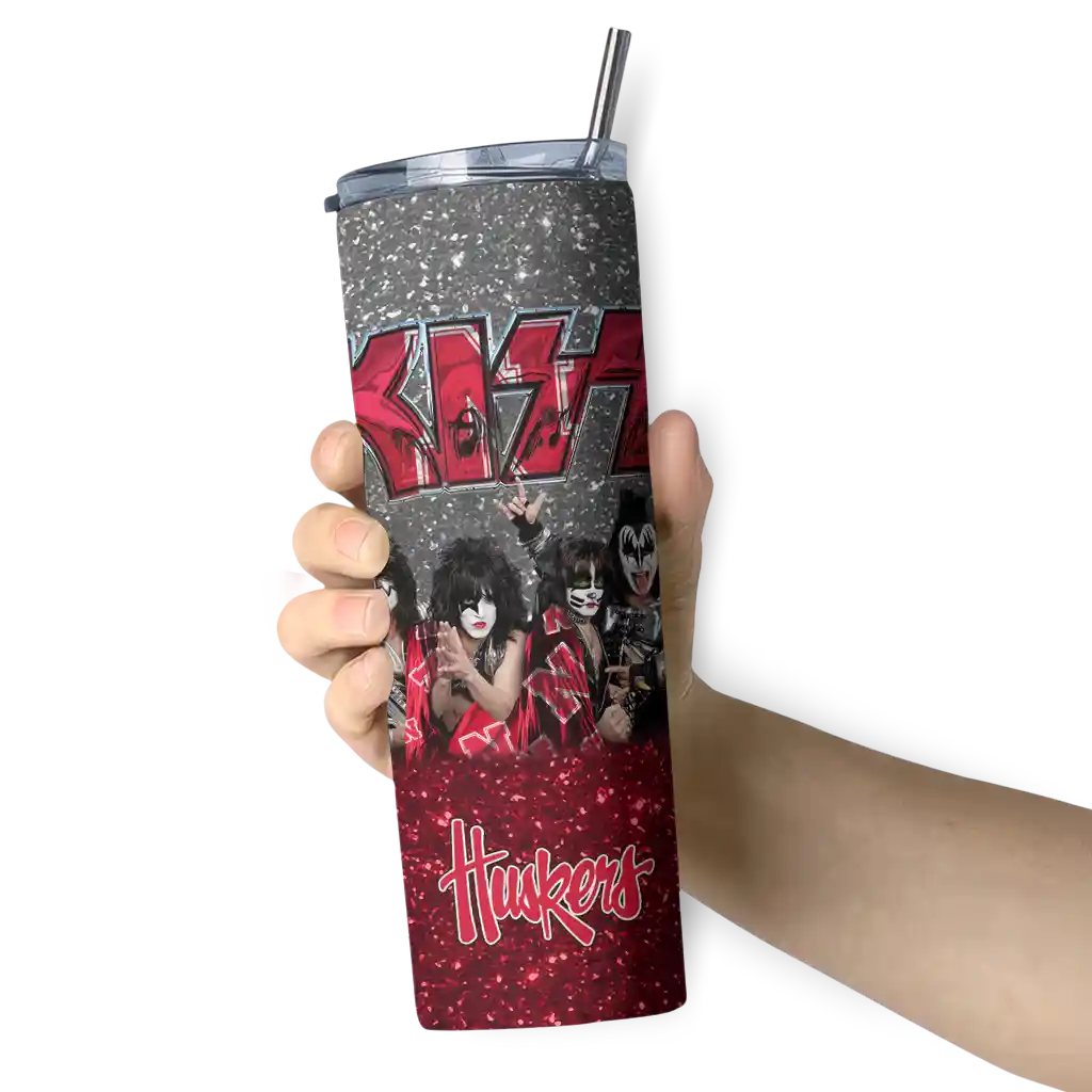 customized-nebraska-cornhuskers-kiss-band-black-skinny-tumbler-premium-grade.webp