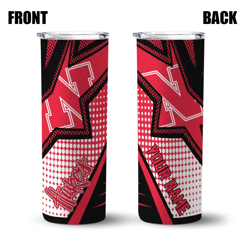 customized-nebraska-cornhuskers-web-stripes-red-white-skinny-tumbler-fashion-forward.webp
