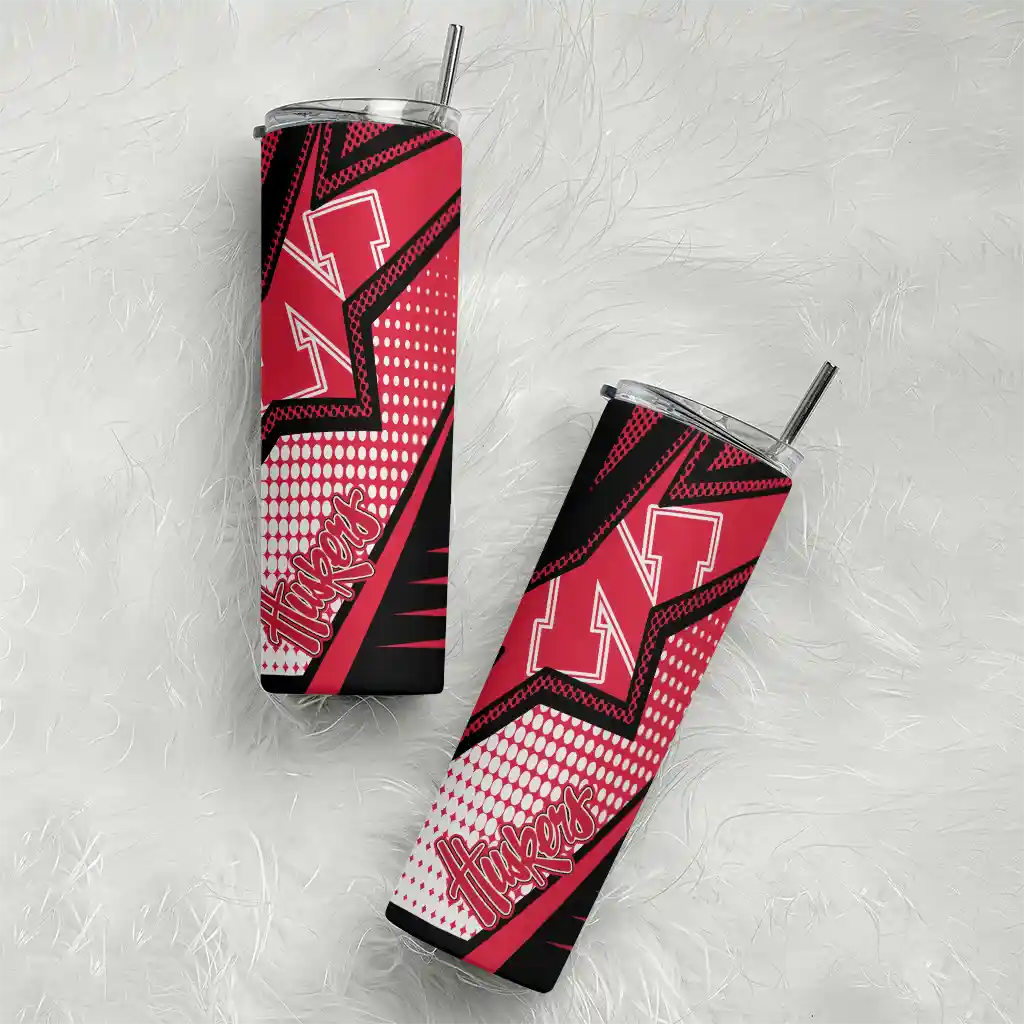 customized-nebraska-cornhuskers-web-stripes-red-white-skinny-tumbler-top-rated.webp