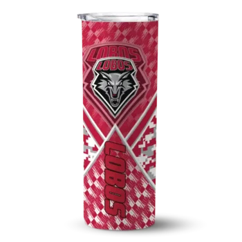 Customized New Mexico Lobos Monogram Burst Red White Skinny Tumbler