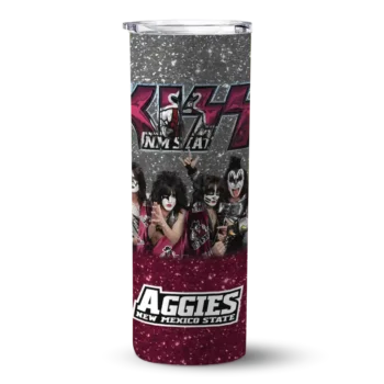 Customized New Mexico State Aggies Kiss Band White Skinny Tumbler