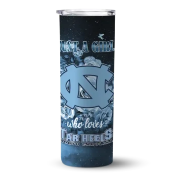 Customized North Carolina Tar Heels Rose Romance Light Blue Black Skinny Tumbler