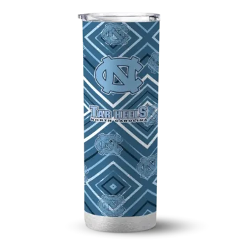 Customized North Carolina Tar Heels Zipper Leopard Light Blue Skinny Tumbler