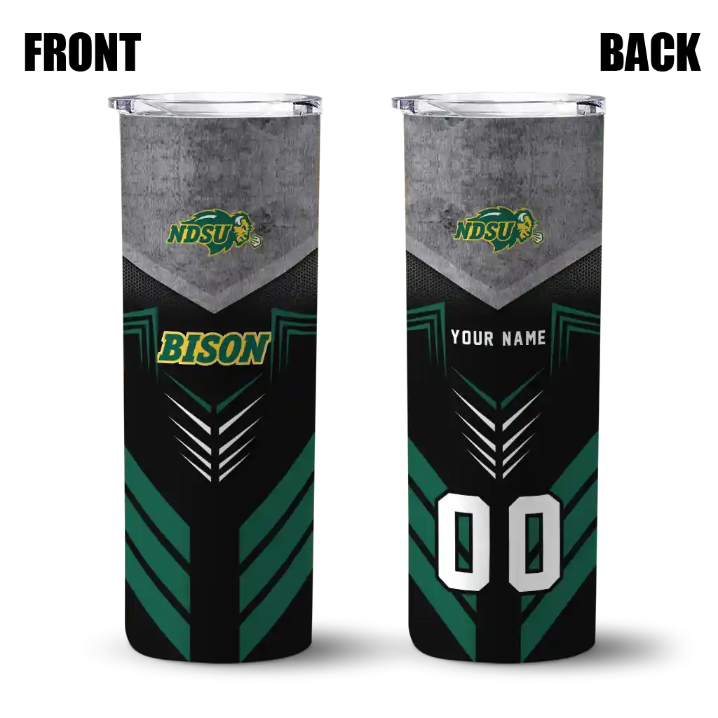 customized-north-dakota-state-bison-hexagon-honeycomb-green-black-skinny-tumbler-fashion-forward.webp