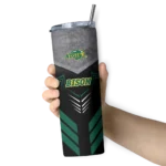 customized-north-dakota-state-bison-hexagon-honeycomb-green-black-skinny-tumbler-best-selling.webp