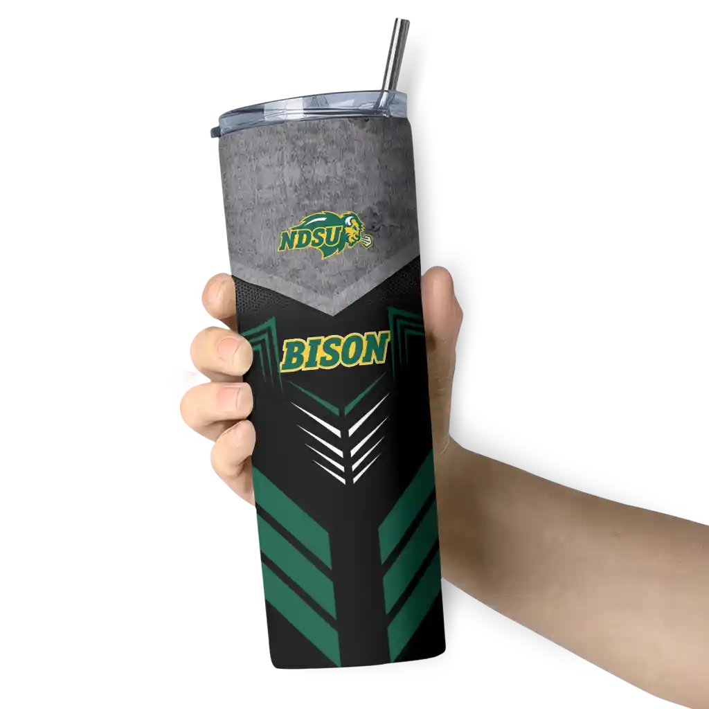 customized-north-dakota-state-bison-hexagon-honeycomb-green-black-skinny-tumbler-premium-grade.webp