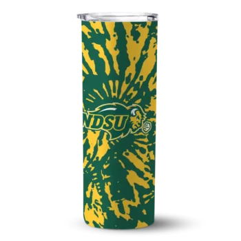 Customized North Dakota State Bison Metallic Grid Green Skinny Tumbler